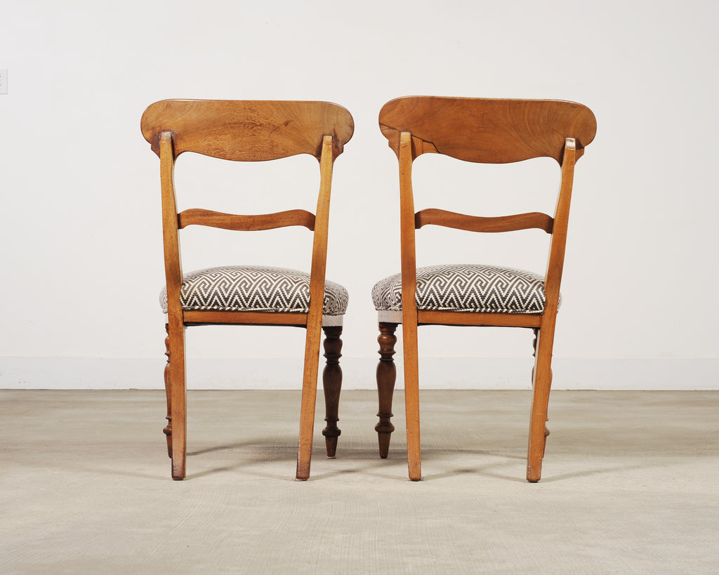 Set of Six English William IV Fruitwood Upholstered Dining Chairs