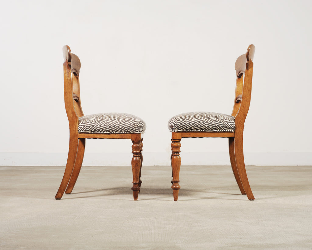 Set of Six English William IV Fruitwood Upholstered Dining Chairs