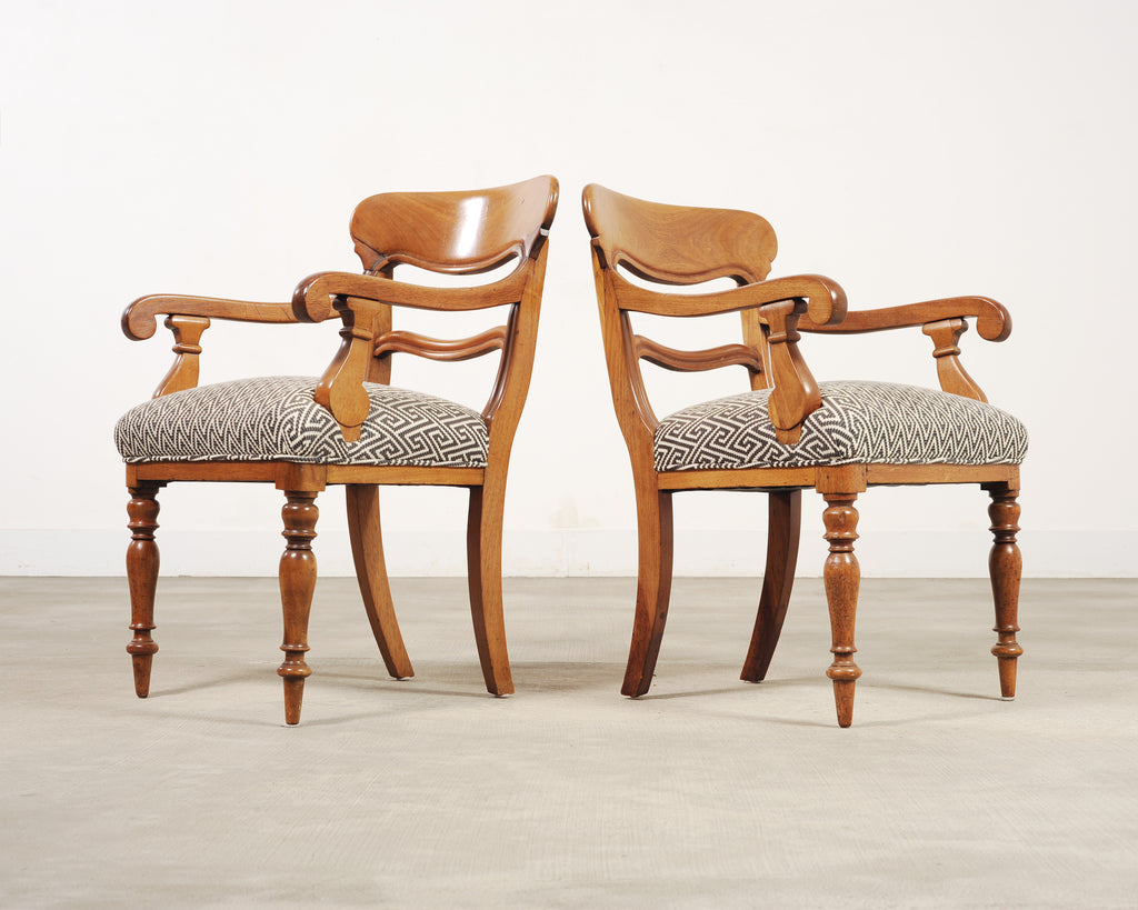 Set of Six English William IV Fruitwood Upholstered Dining Chairs