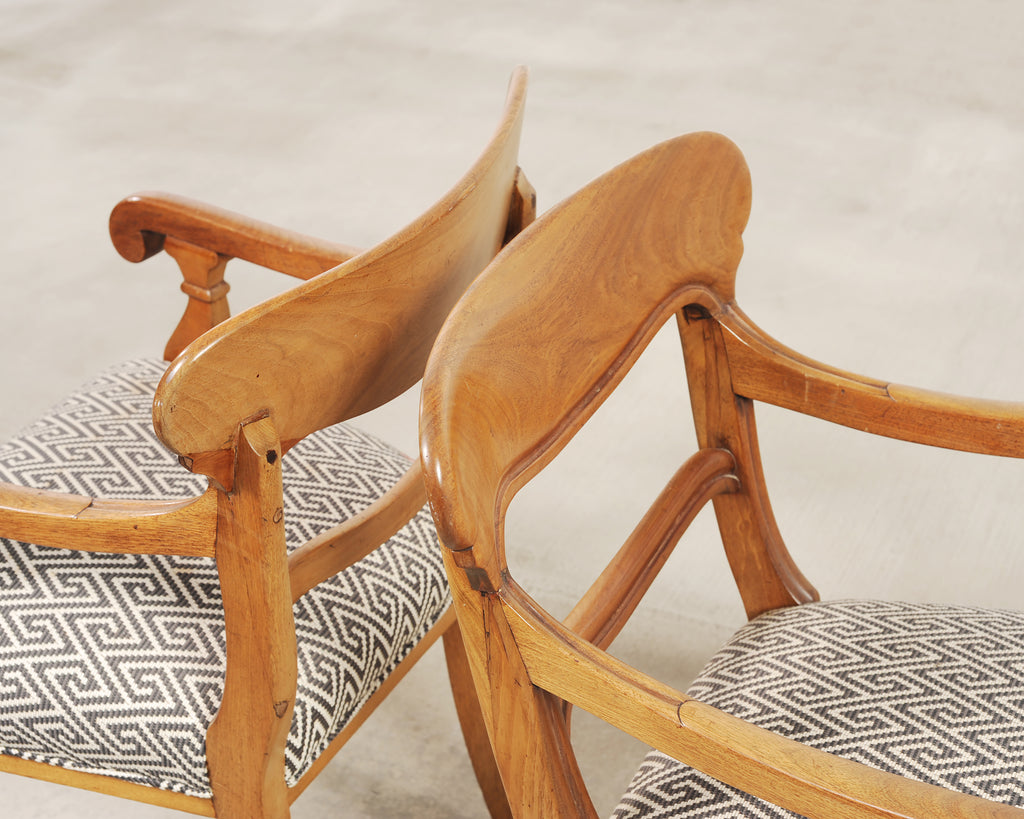 Set of Six English William IV Fruitwood Upholstered Dining Chairs