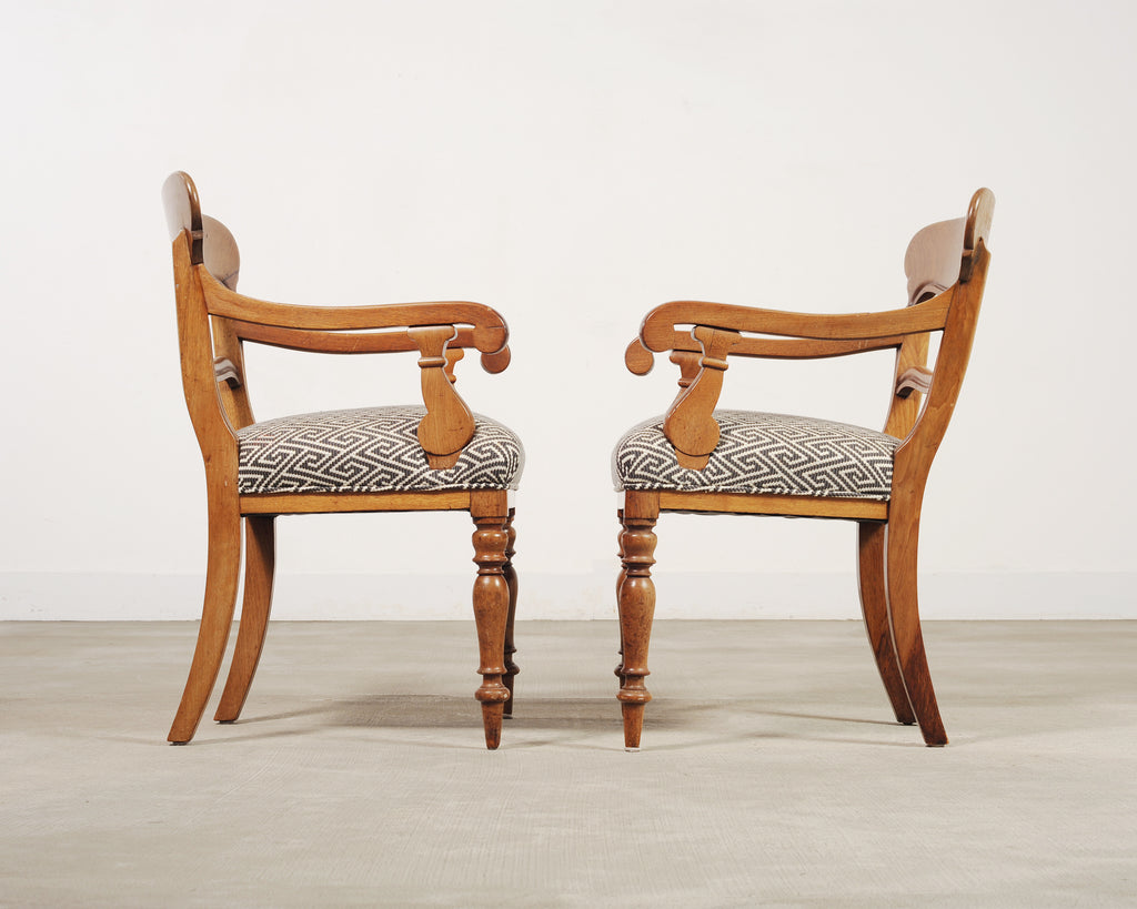 Set of Six English William IV Fruitwood Upholstered Dining Chairs