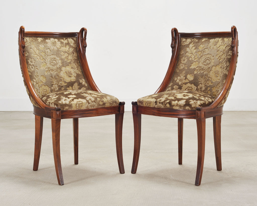 Set of Six French Empire Mahogany Swan Gondola Dining Chairs