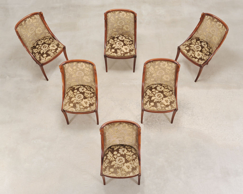 Set of Six French Empire Mahogany Swan Gondola Dining Chairs