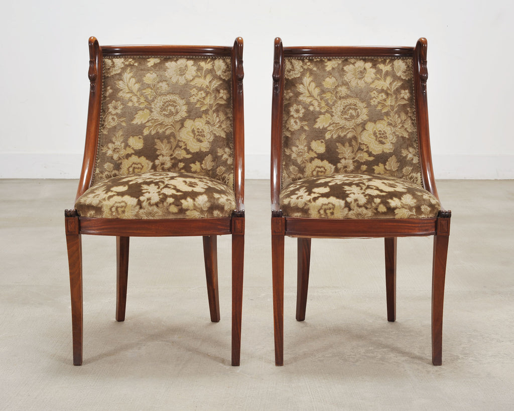 Set of Six French Empire Mahogany Swan Gondola Dining Chairs