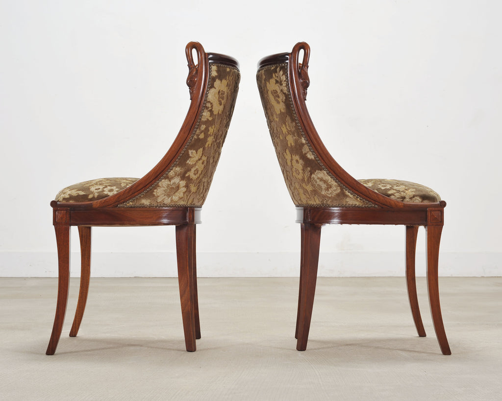 Set of Six French Empire Mahogany Swan Gondola Dining Chairs