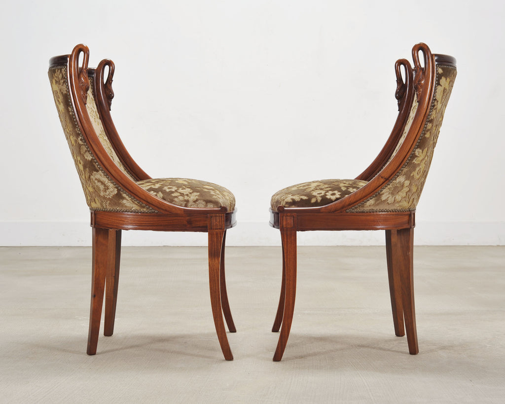 Set of Six French Empire Mahogany Swan Gondola Dining Chairs