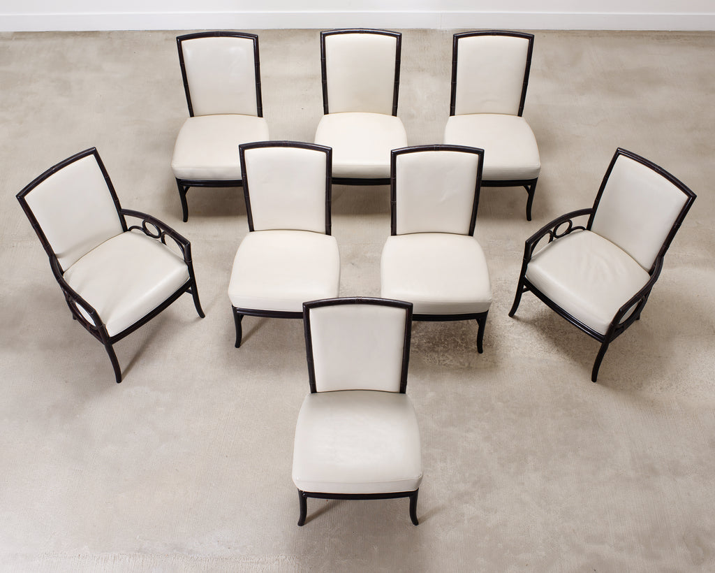 Set of Eight Laura Kirar for McGuire Rattan Ring Dining Chairs