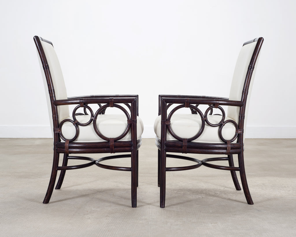 Set of Eight Laura Kirar for McGuire Rattan Ring Dining Chairs