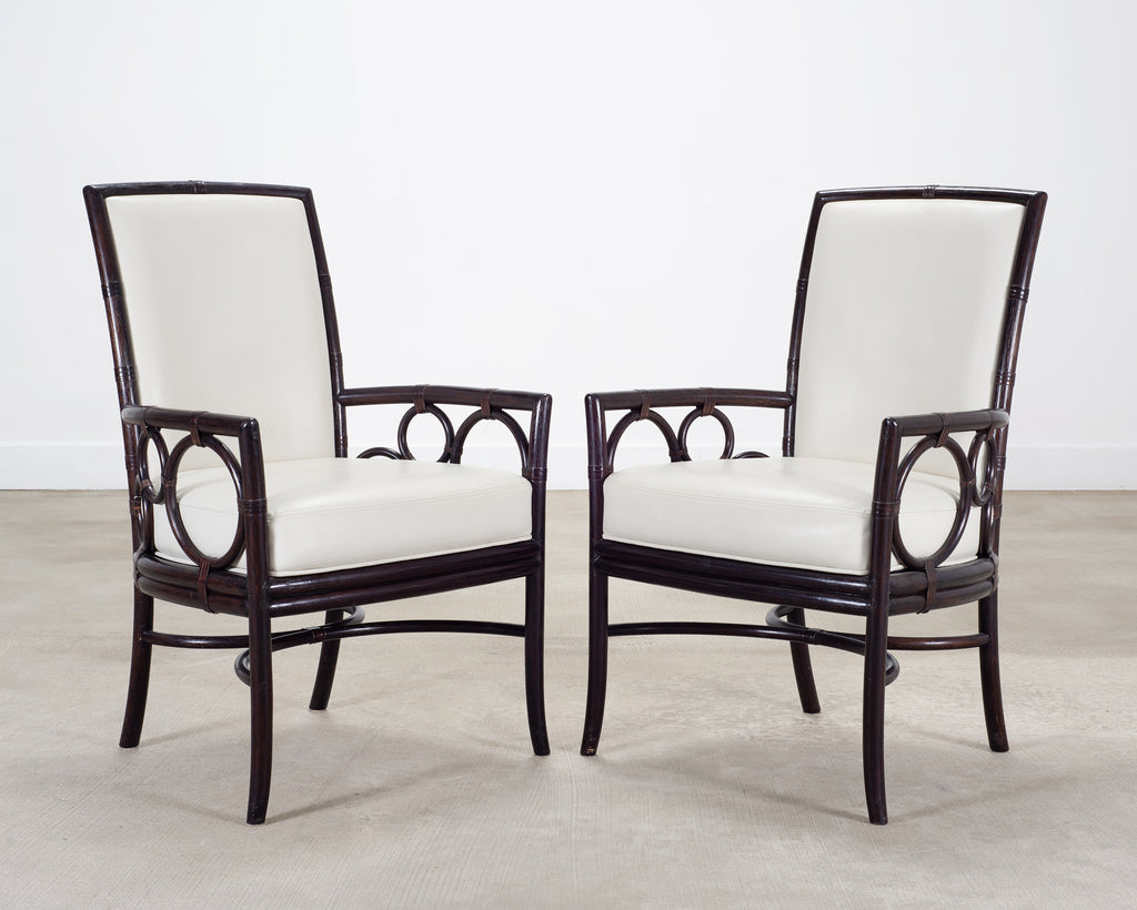 Set of Eight Laura Kirar for McGuire Rattan Ring Dining Chairs