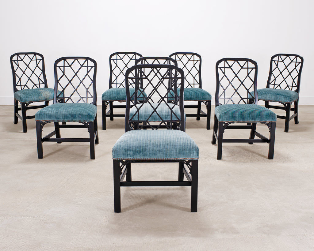 Set of Eight Chinese Chippendale Dining Chairs by Hickory Chair