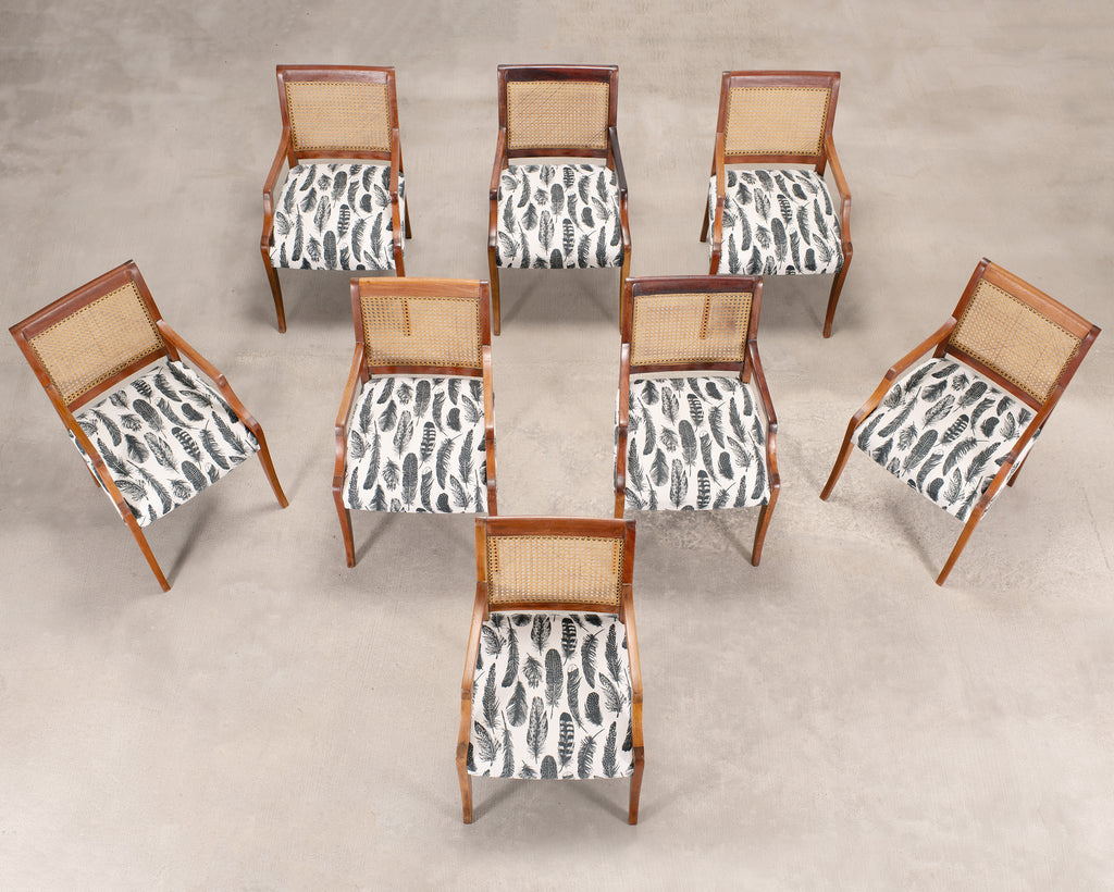 Set of Eight Danish Modern Mahogany and Cane Dining Armchairs