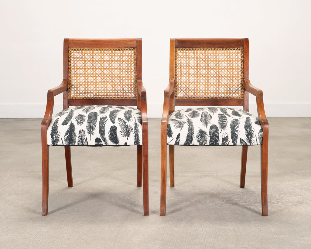 Set of Eight Danish Modern Mahogany and Cane Dining Armchairs