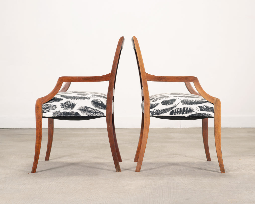 Set of Eight Danish Modern Mahogany and Cane Dining Armchairs