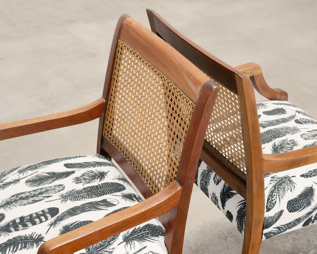Set of Eight Danish Modern Mahogany and Cane Dining Armchairs