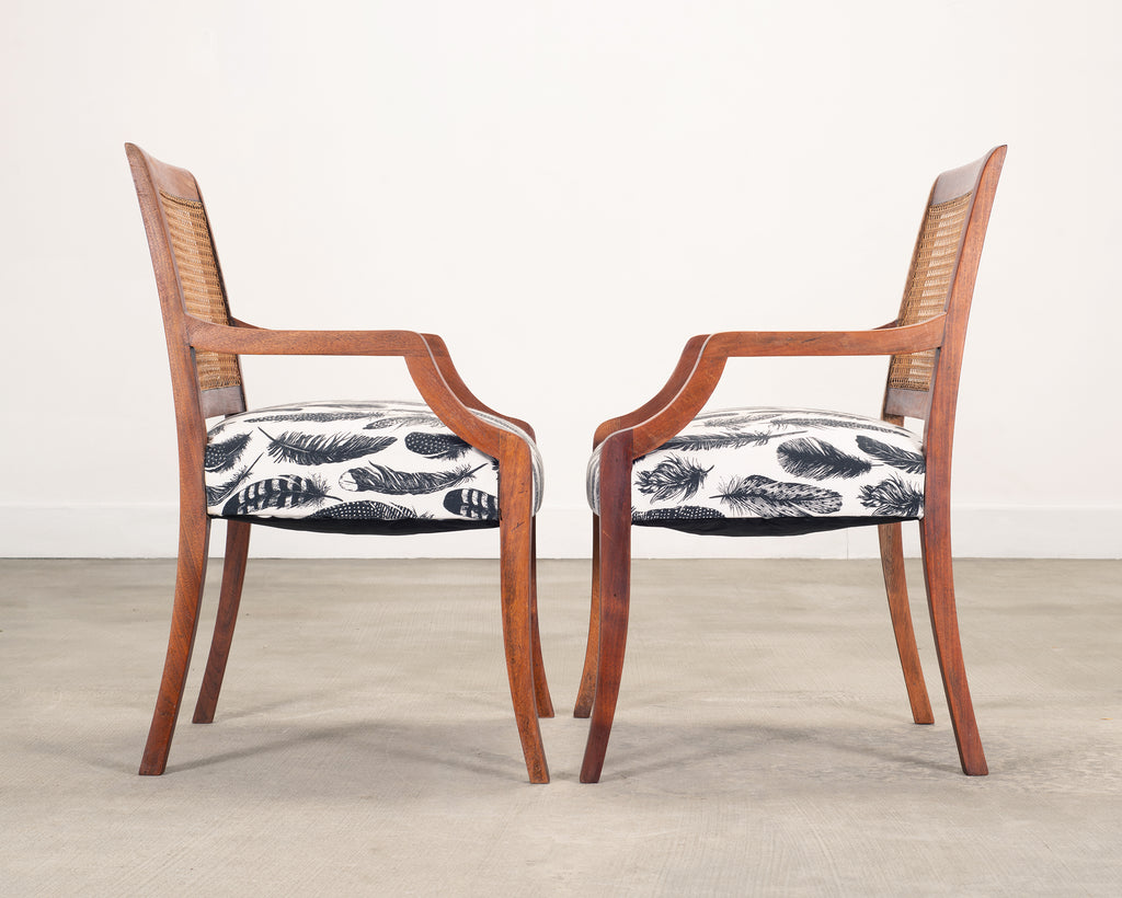 Set of Eight Danish Modern Mahogany and Cane Dining Armchairs