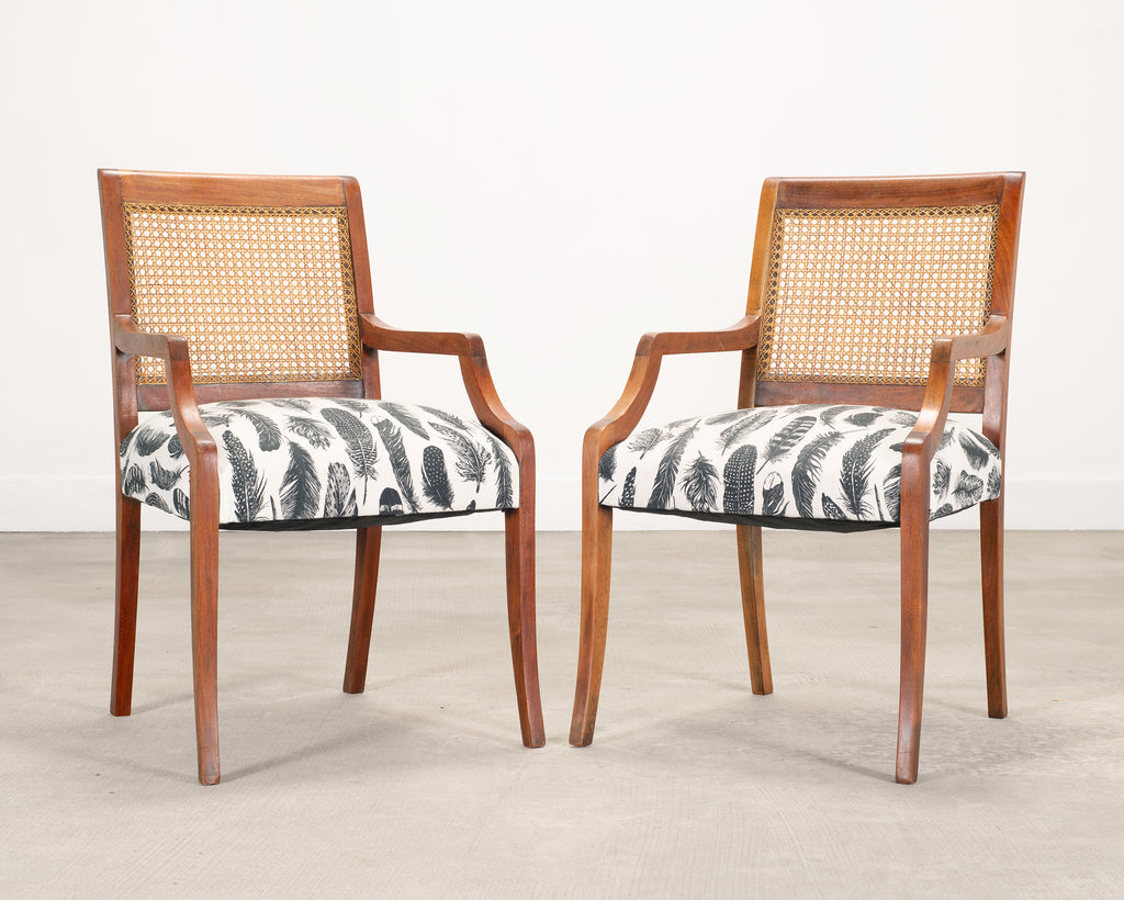 Set of Eight Danish Modern Mahogany and Cane Dining Armchairs