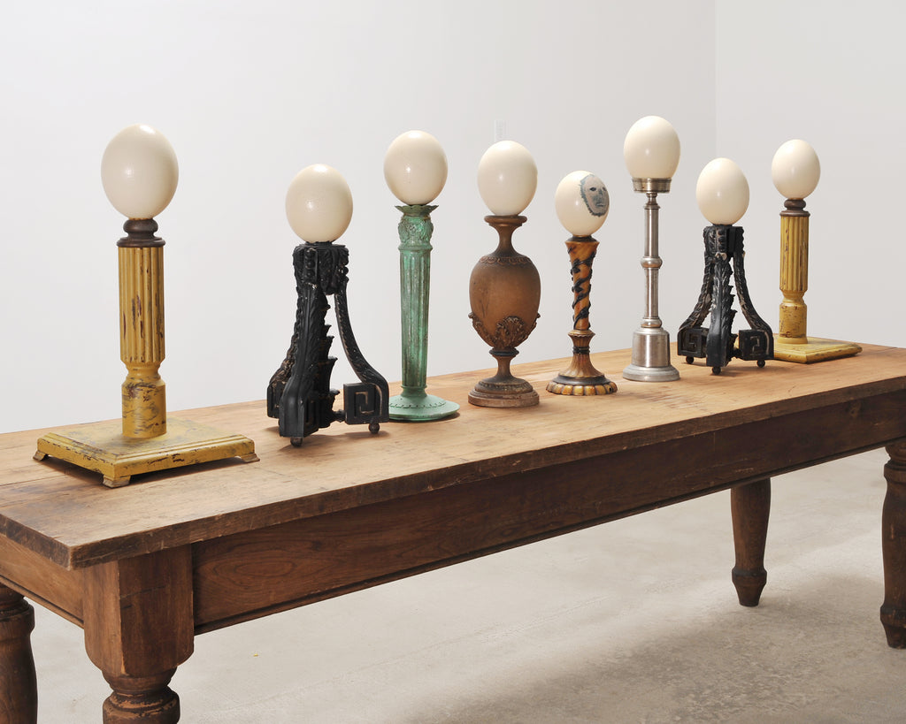 Set of Eight Mounted Ostrich Egg Finials by Artist Ira Yeager