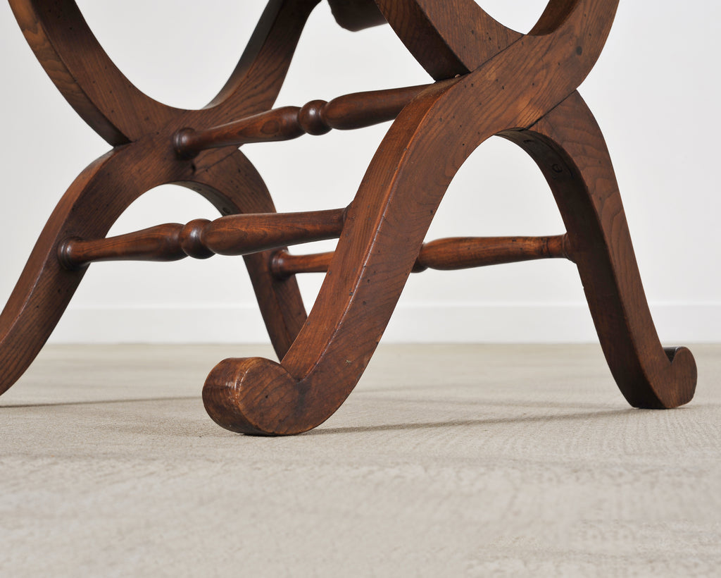 Set of Eight French Provincial Leather Oak Curule Dining Chairs