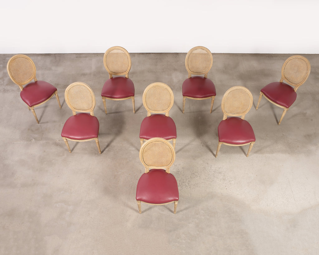 Set of Eight Louis XVI Style Caned Painted Dining Chairs