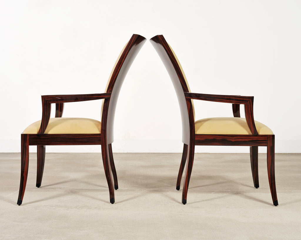 Set of Eight French Art Deco Style Macassar Ebony Dining Chairs