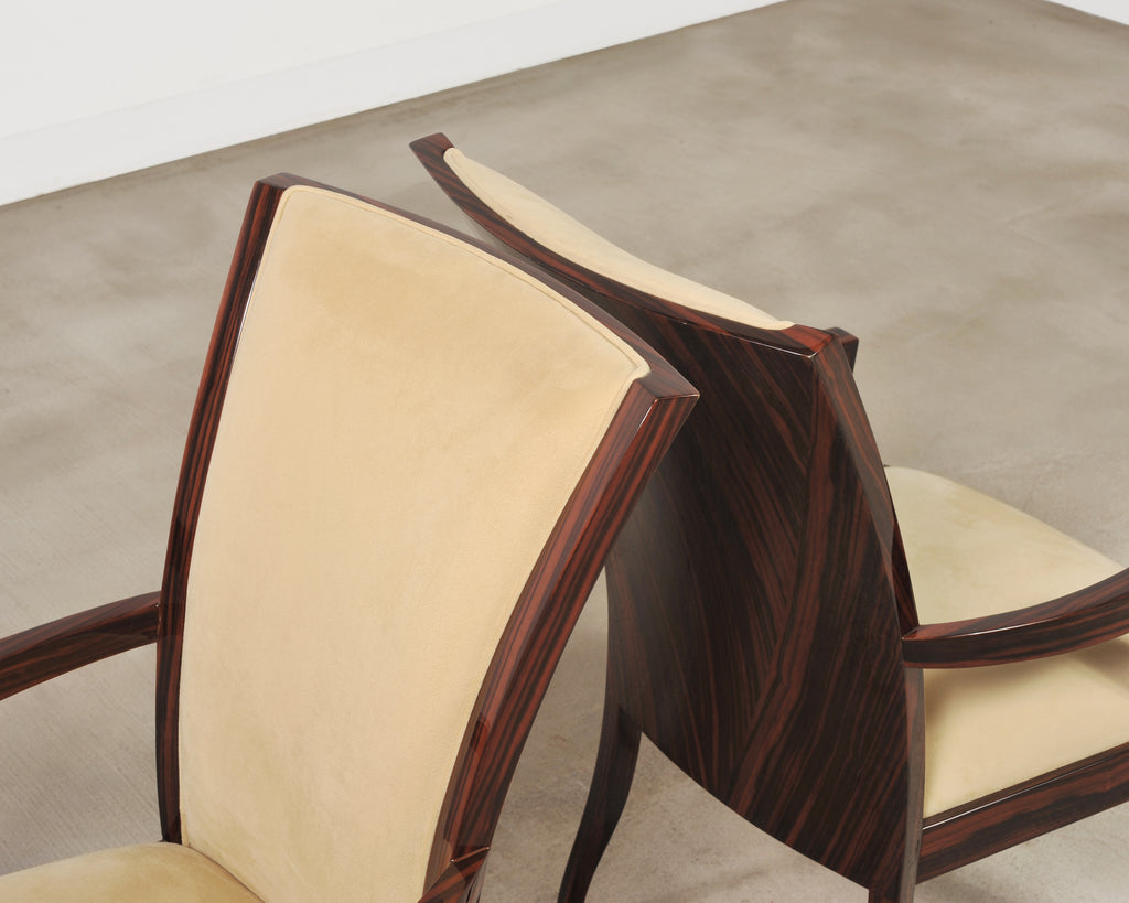 Set of Eight French Art Deco Style Macassar Ebony Dining Chairs