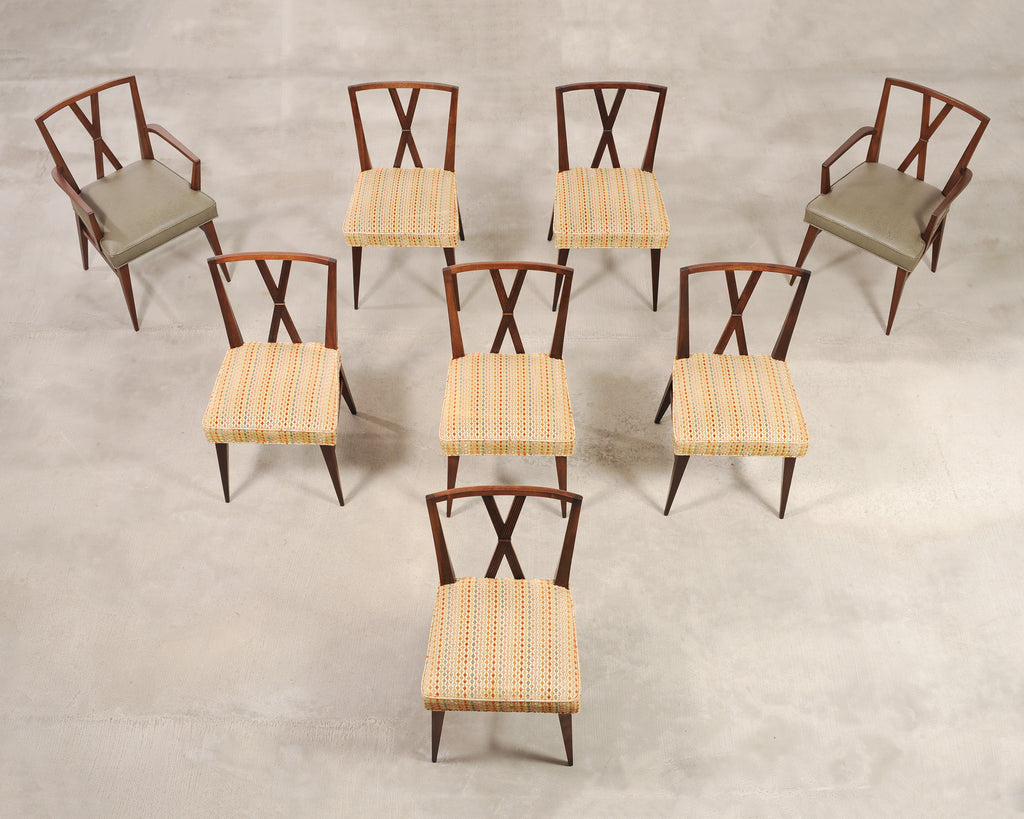 Set of Eight Tommi Parzinger X-Back Mahogany Dining Chairs
