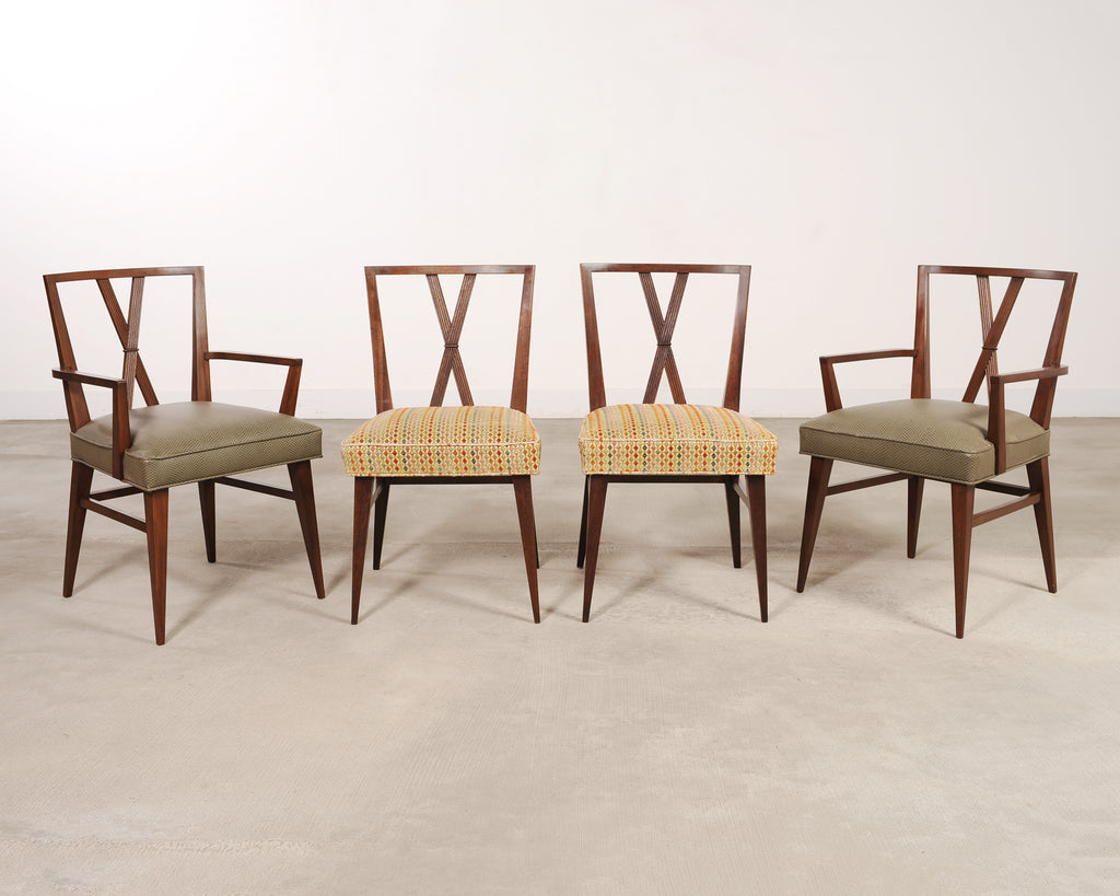 Set of Eight Tommi Parzinger X-Back Mahogany Dining Chairs
