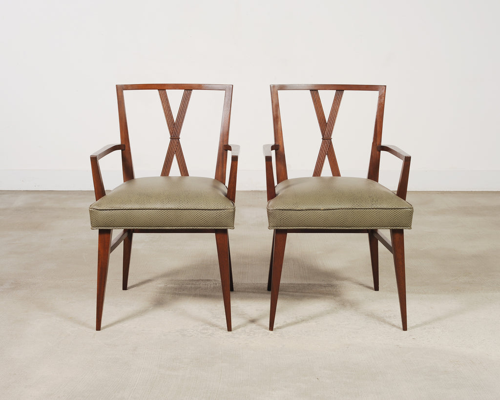 Set of Eight Tommi Parzinger X-Back Mahogany Dining Chairs