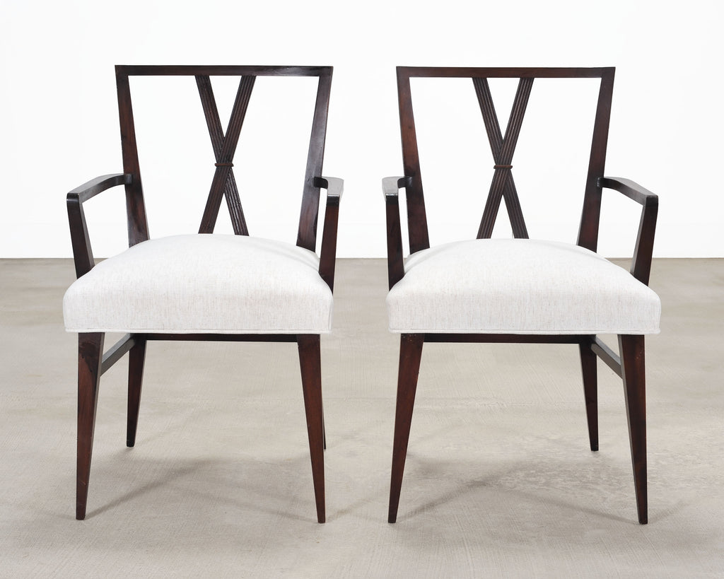 Set of Eight Tommi Parzinger X-Back Mahogany Dining Chairs