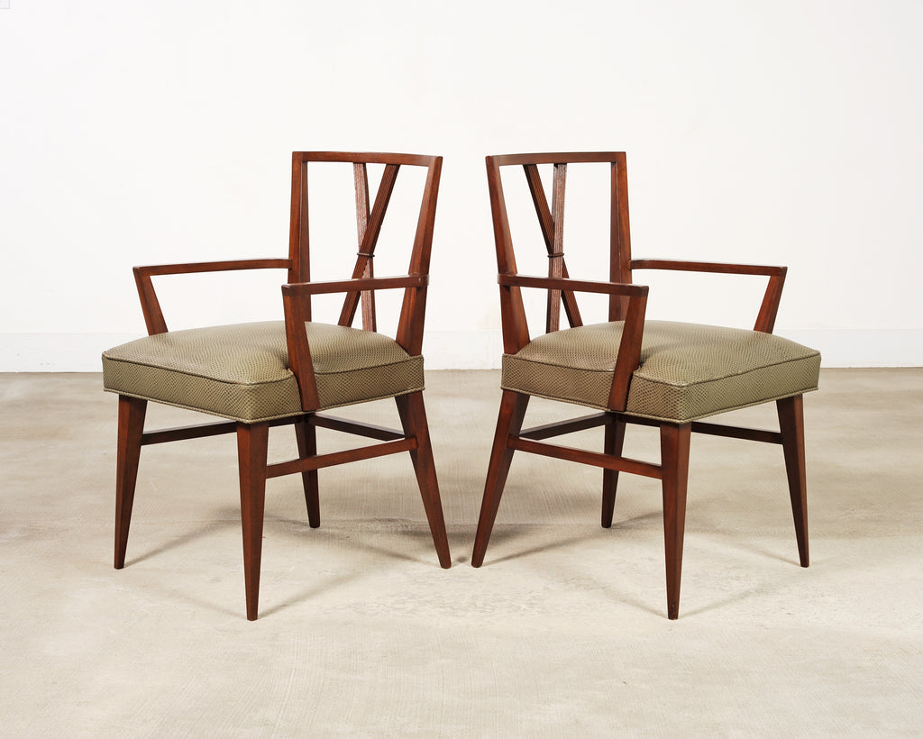 Set of Eight Tommi Parzinger X-Back Mahogany Dining Chairs