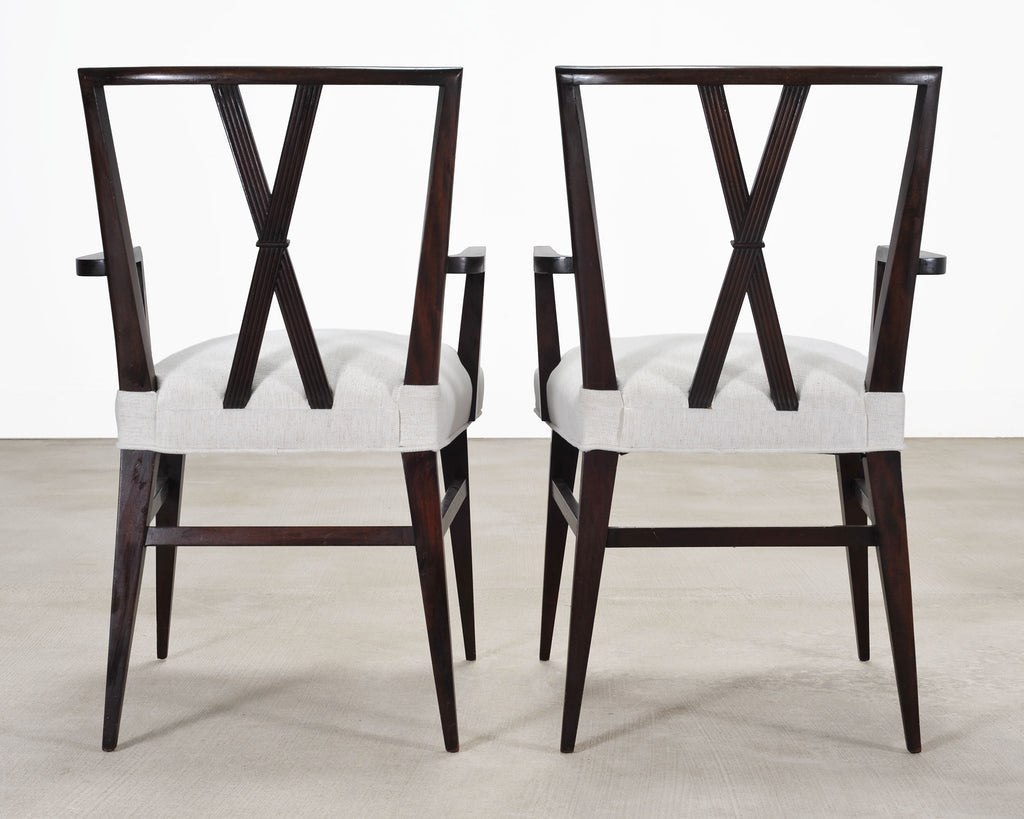 Set of Eight Tommi Parzinger X-Back Mahogany Dining Chairs