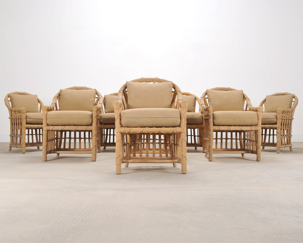 Set of Eight Danny Ho Fong Rattan Garden Dining Armchairs