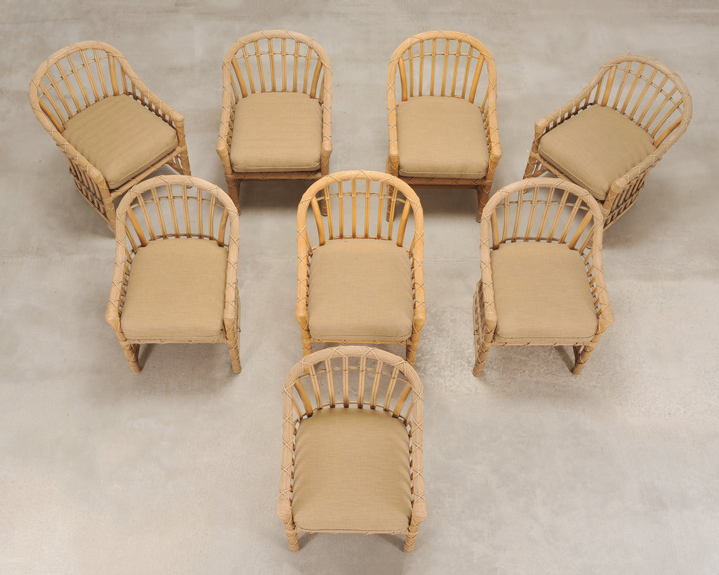Set of Eight Danny Ho Fong Rattan Garden Dining Armchairs