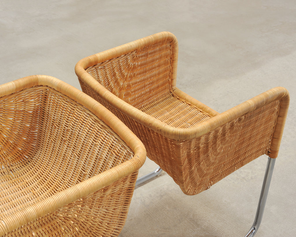 Set of Nine Harvey Probber D43 Rattan Wicker Cantilever Chairs