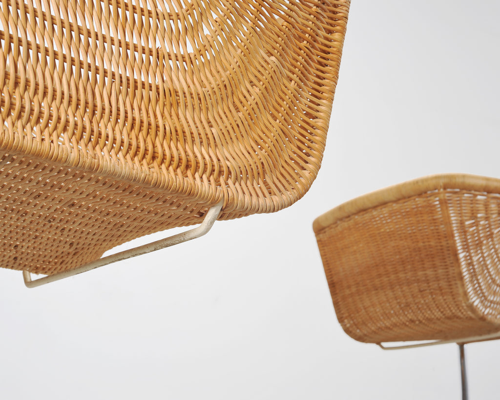 Set of Nine Harvey Probber D43 Rattan Wicker Cantilever Chairs