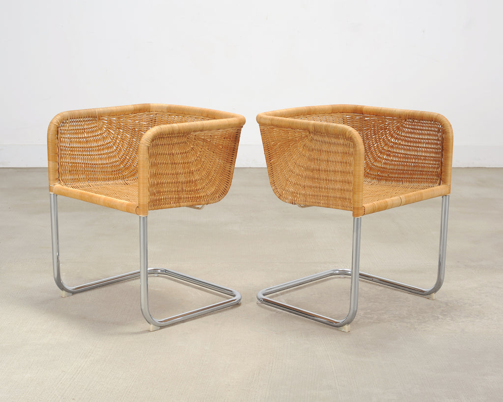 Set of Nine Harvey Probber D43 Rattan Wicker Cantilever Chairs