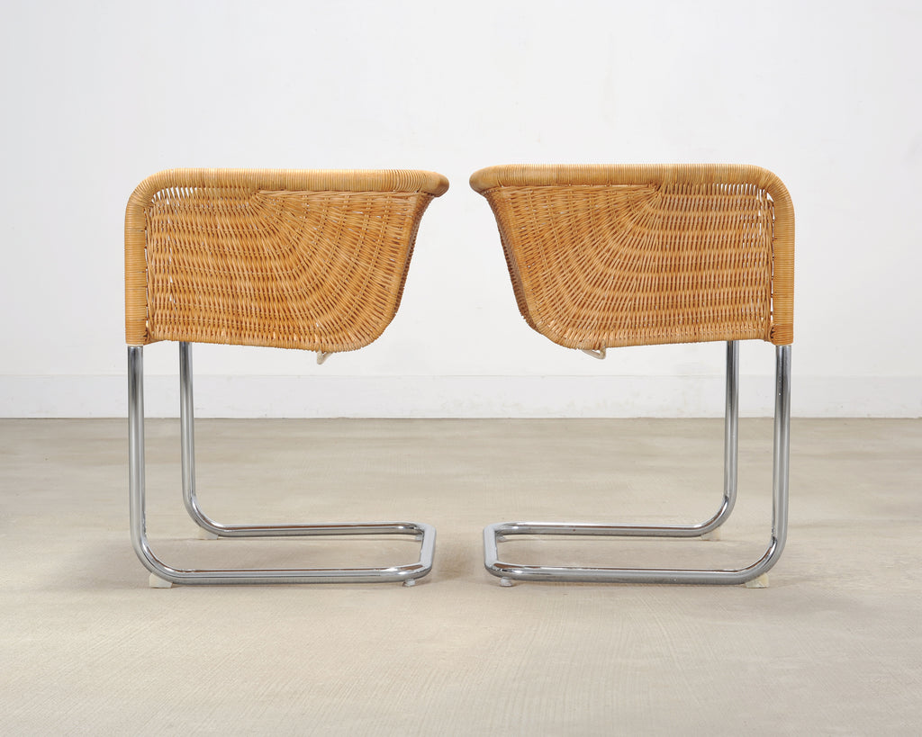 Set of Nine Harvey Probber D43 Rattan Wicker Cantilever Chairs