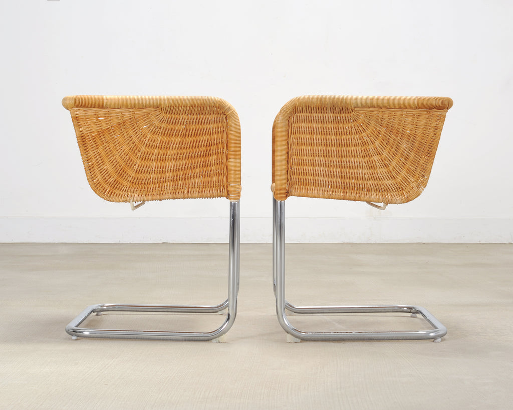 Set of Nine Harvey Probber D43 Rattan Wicker Cantilever Chairs