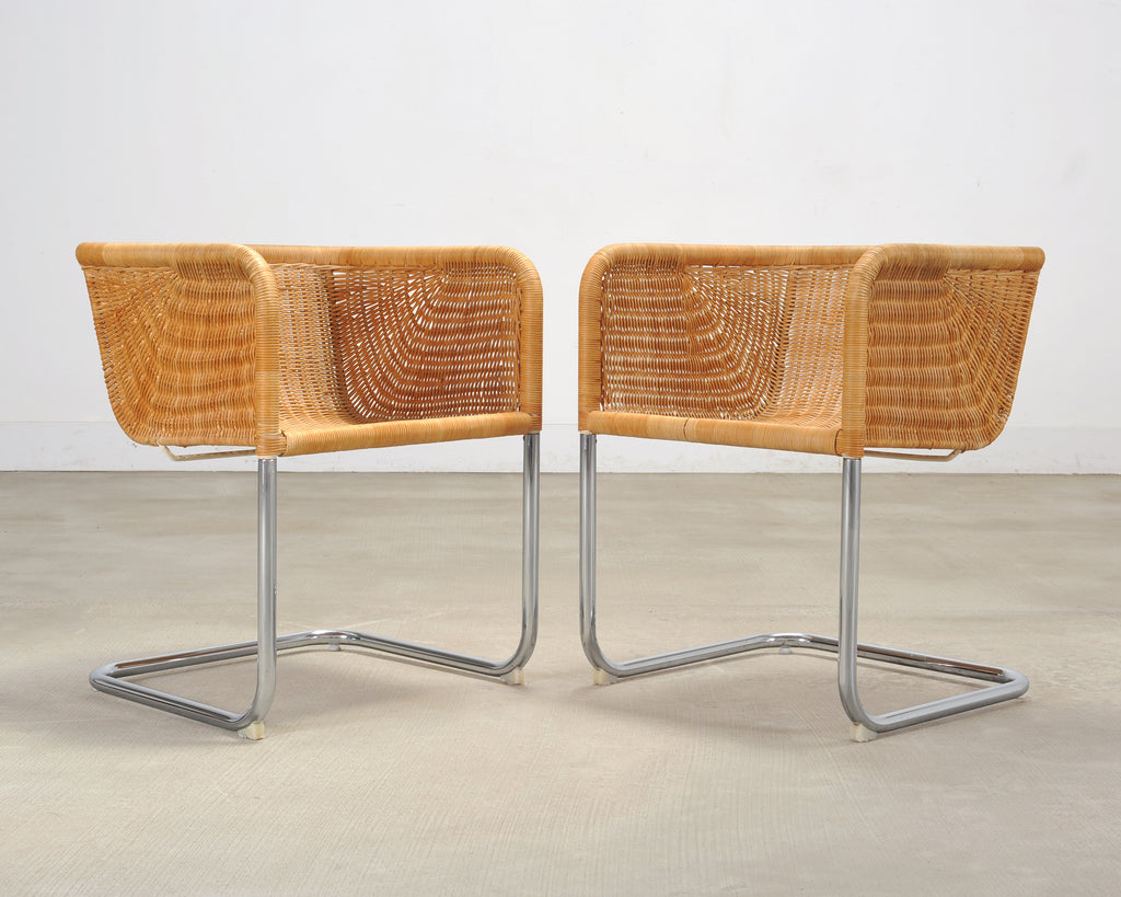 Set of Nine Harvey Probber D43 Rattan Wicker Cantilever Chairs