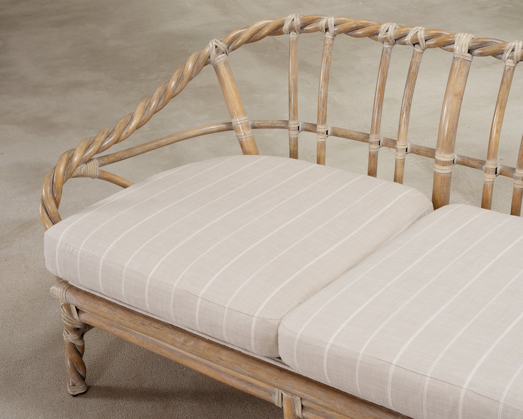 Pair of McGuire Organic Modern Cerused Twisted Rattan Settee and Lounge Chair