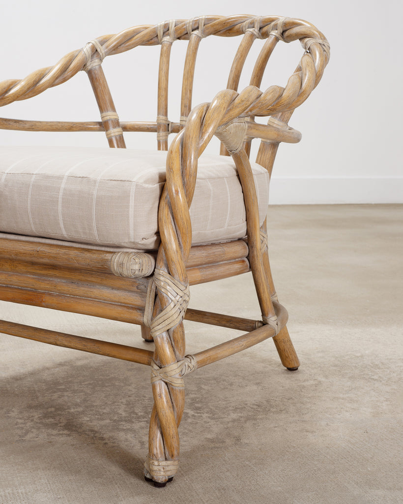 Pair of McGuire Organic Modern Cerused Twisted Rattan Settee and Lounge Chair