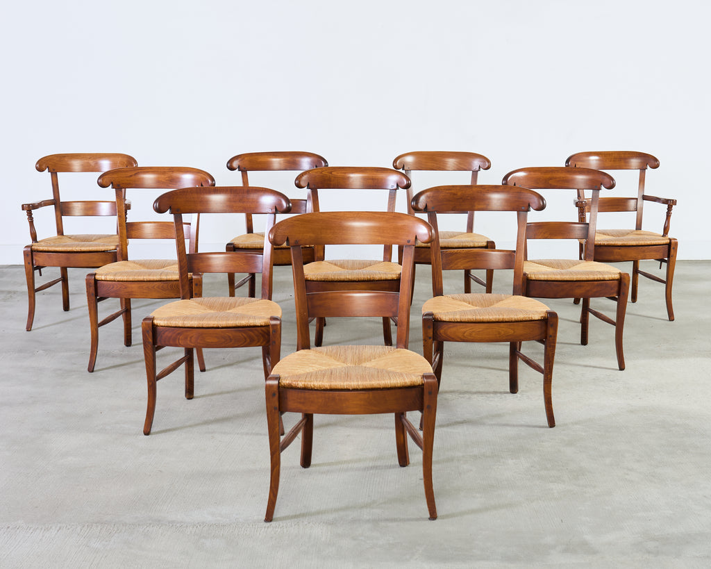 Set of Ten Country French Provincial Fruitwood Dining Chairs