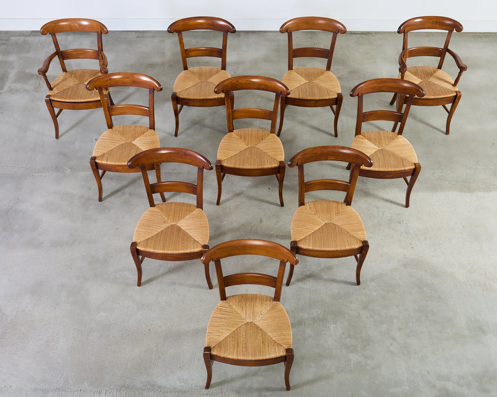 Set of Ten Country French Provincial Fruitwood Dining Chairs