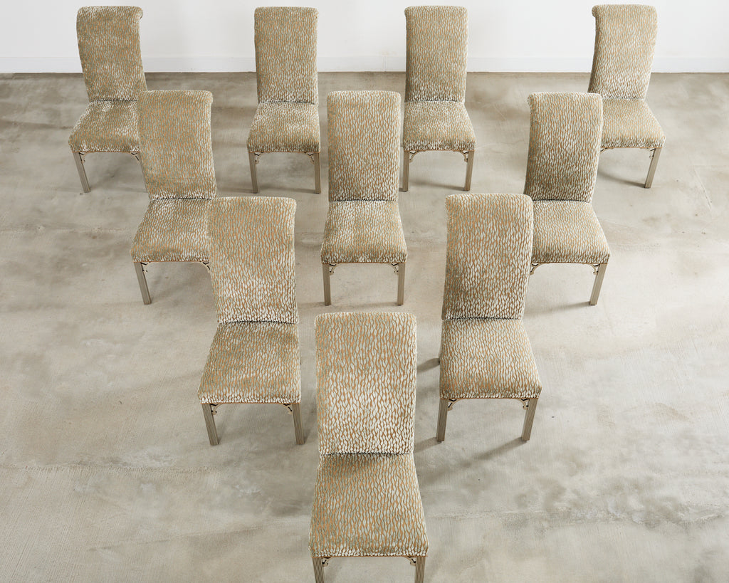 Set of Ten Parsons Dining Chairs with Pollack Fabric
