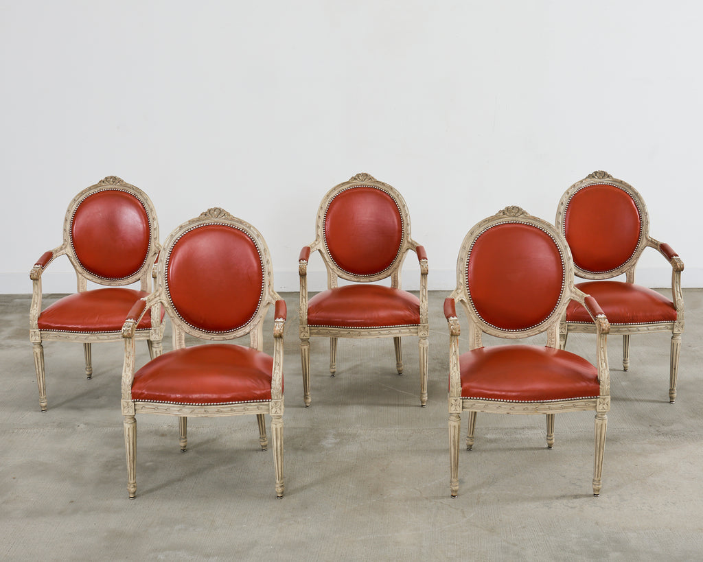 Set of Five French Louis XVI Style Painted Dining Chairs
