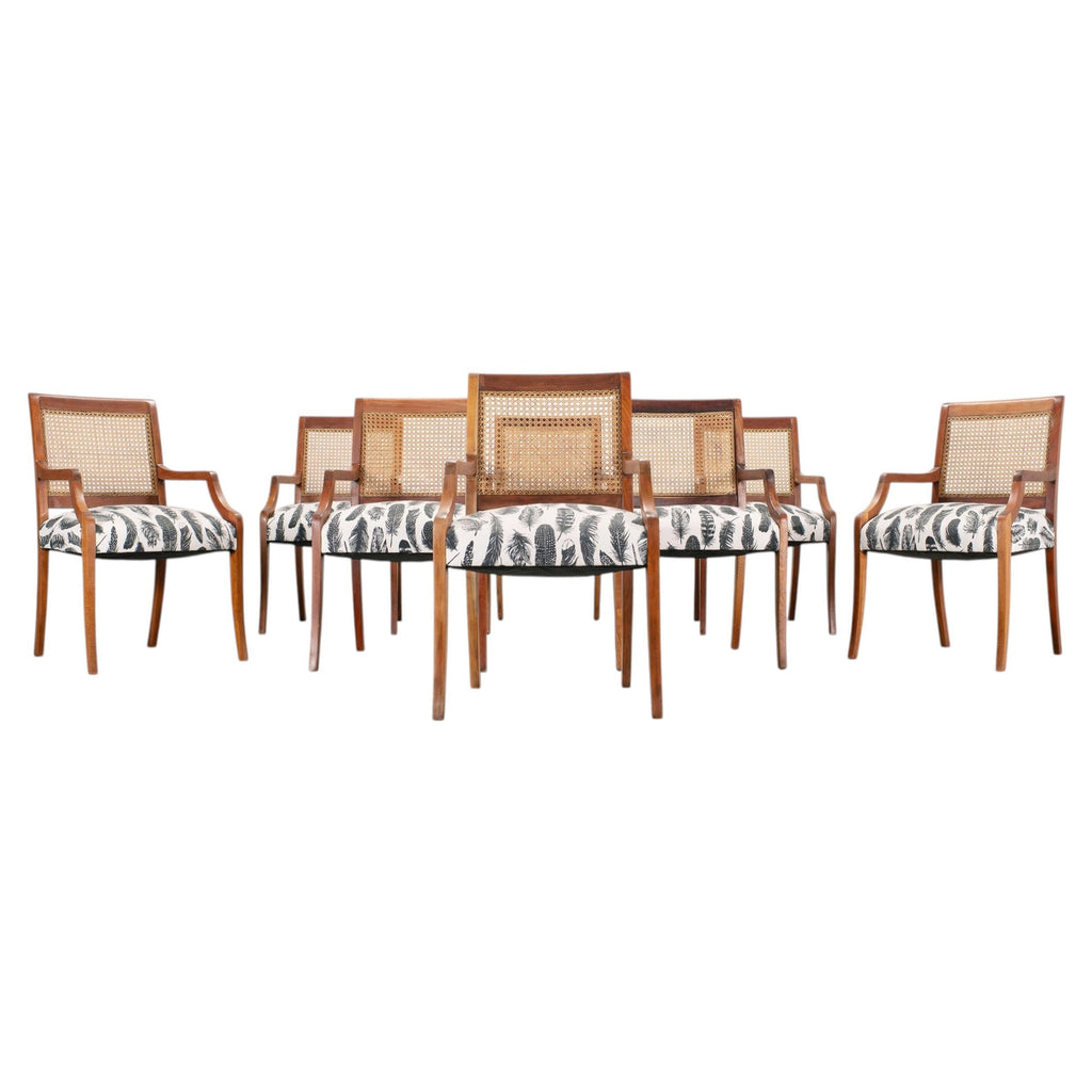 Set of Eight Danish Modern Mahogany and Cane Dining Armchairs