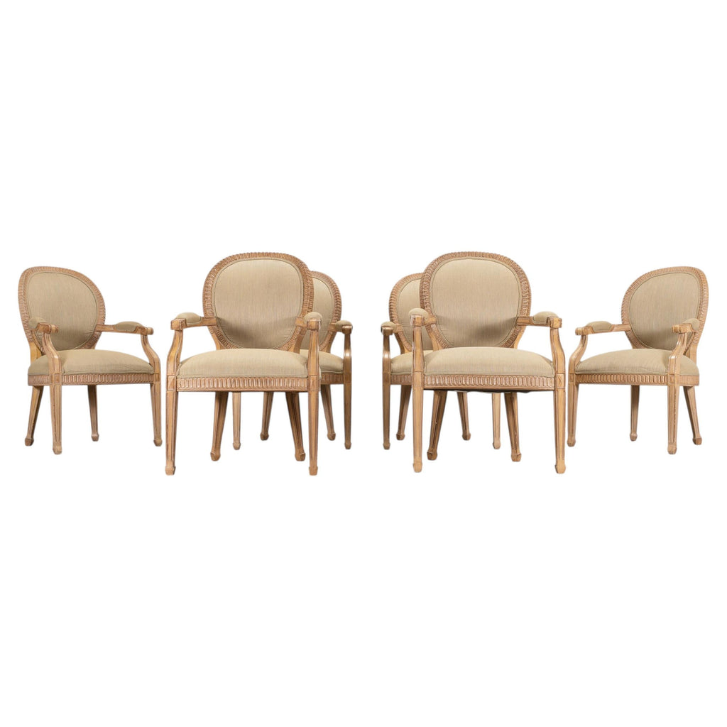 Set of Six Kreiss Louis XVI Style Cerused Oak Dining Armchairs