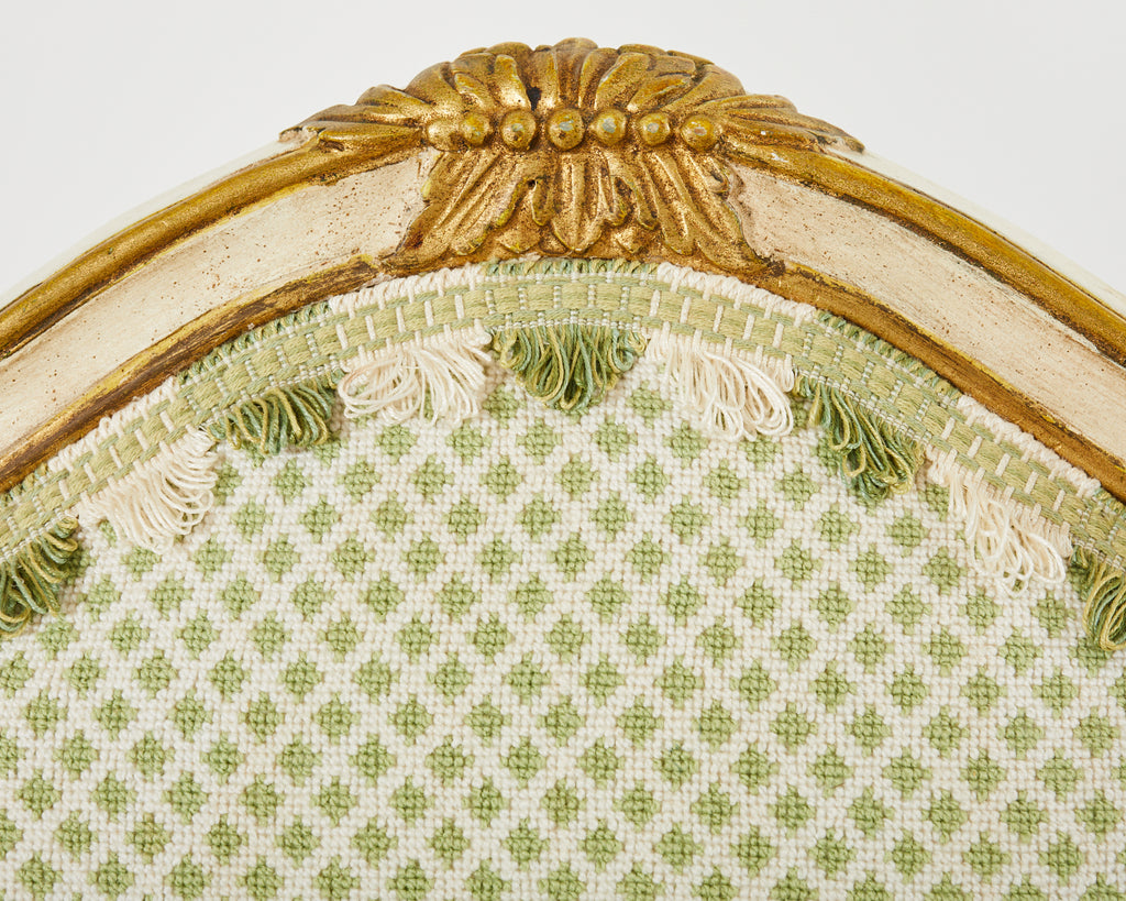 Set of Four Venetian Parcel Gilt Painted Shield Back Dining Chairs