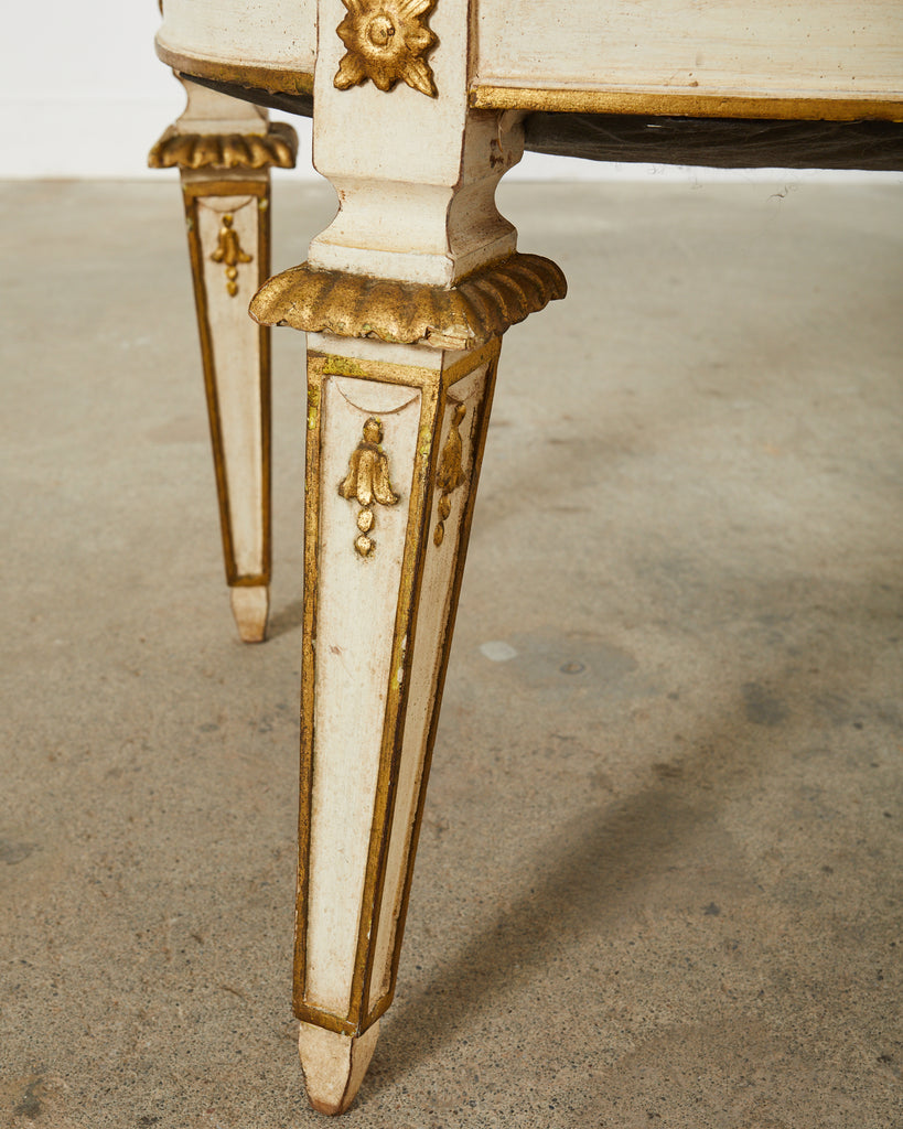 Set of Four Venetian Parcel Gilt Painted Shield Back Dining Chairs