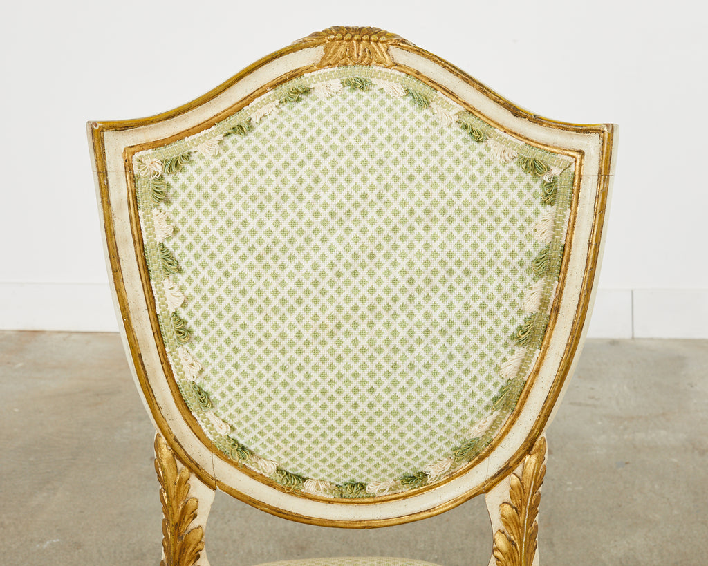 Set of Four Venetian Parcel Gilt Painted Shield Back Dining Chairs